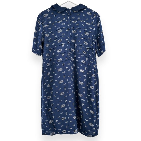 Nice Things Paloma S Navy Blue Short Sleeve Printed Ruffle Collar Midi Dress - Picture 2 of 8